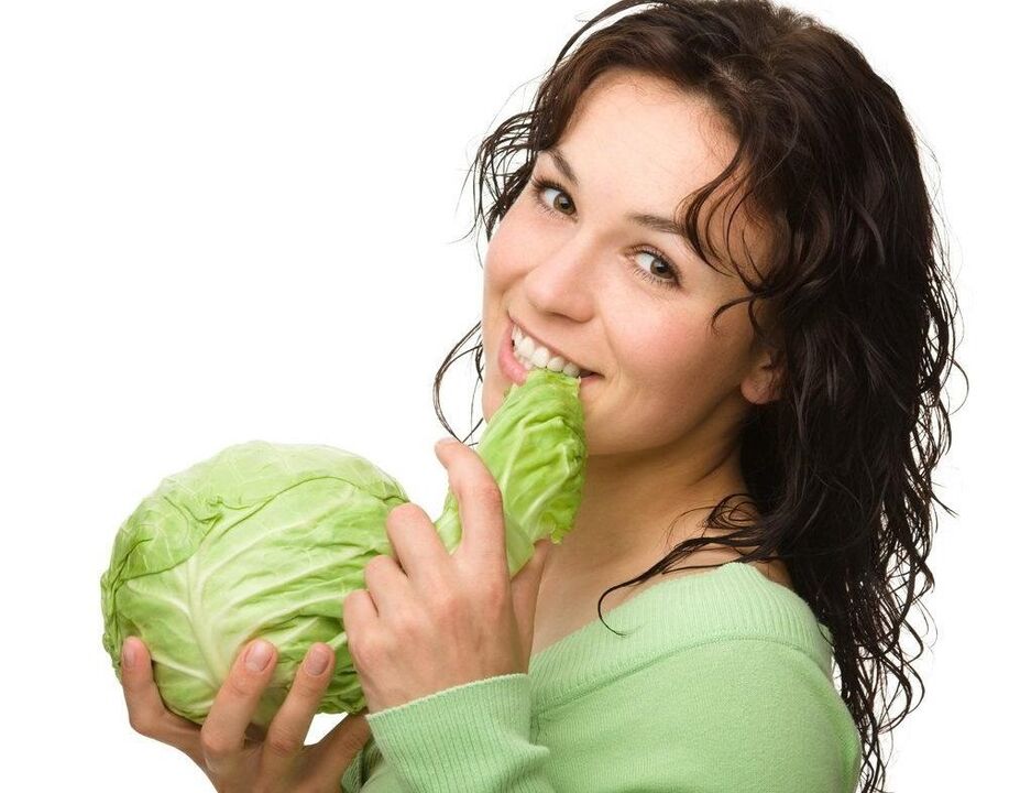 Girl eats cabbage for breast enlargement